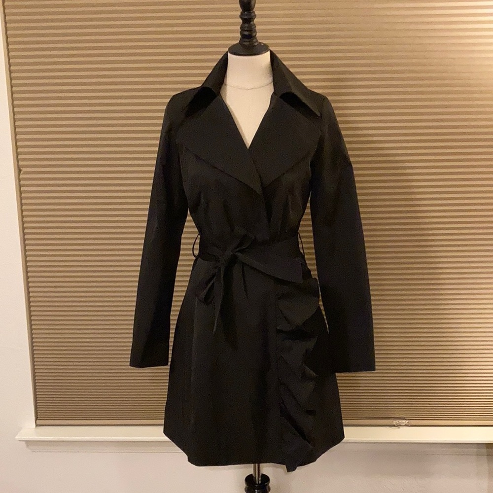 Black Rivet Black Ruffled Rain Coat (M)